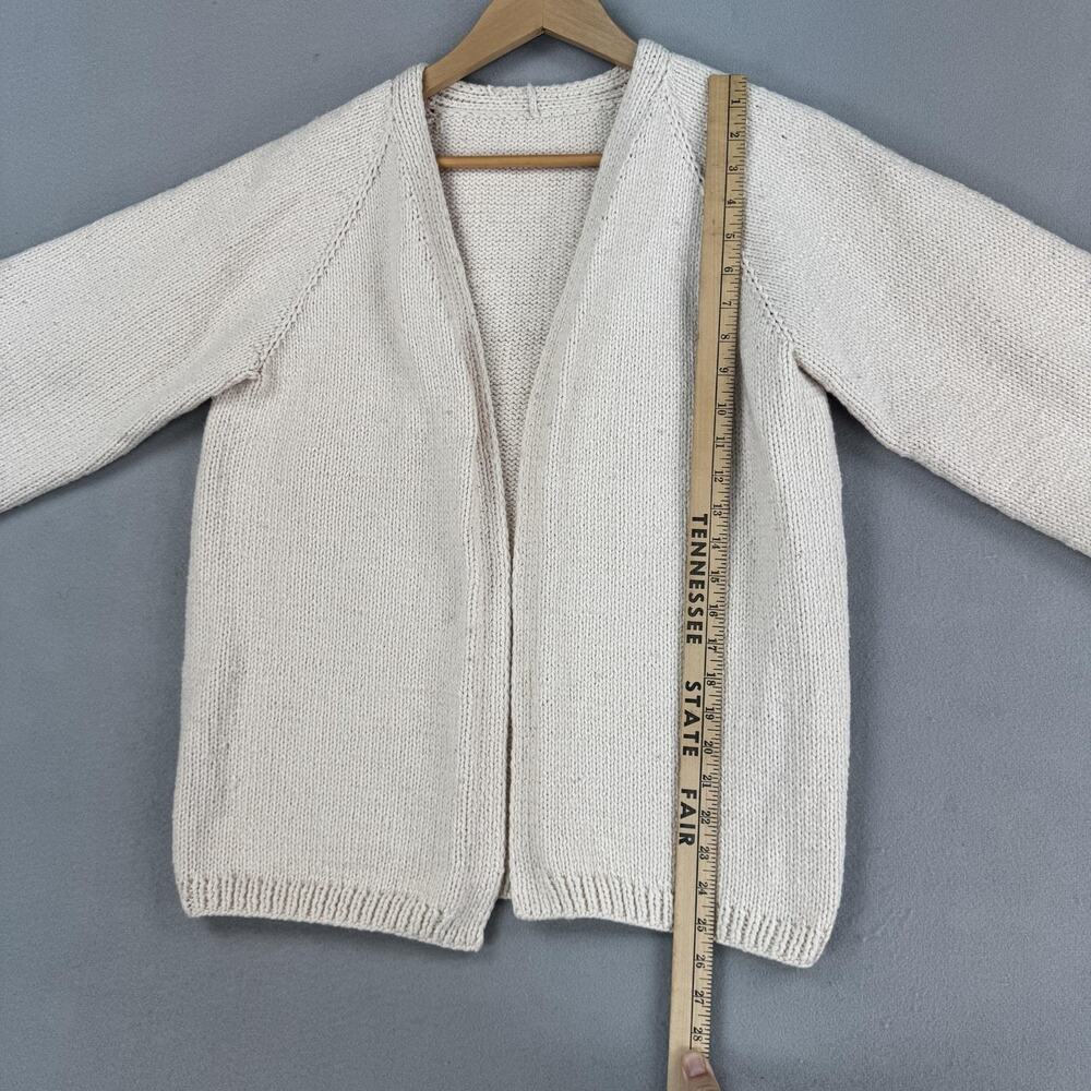 Handmade Sweater Cardigan Size Small White Open Front Knit Raglan Balloon Sleeve - Picture 5 of 6